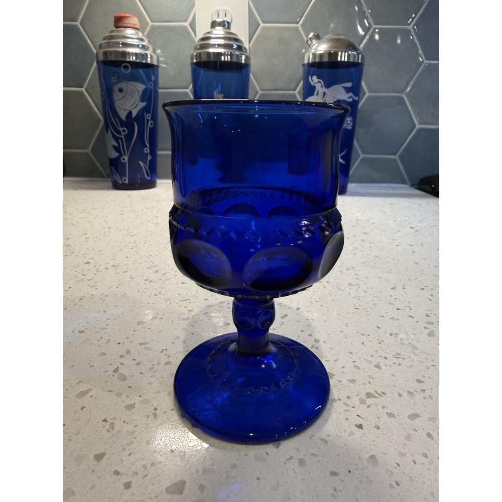 Indiana Tiara Kings Crown Cobalt Blue 4 3/4" Wine Cordial Stem Goblet